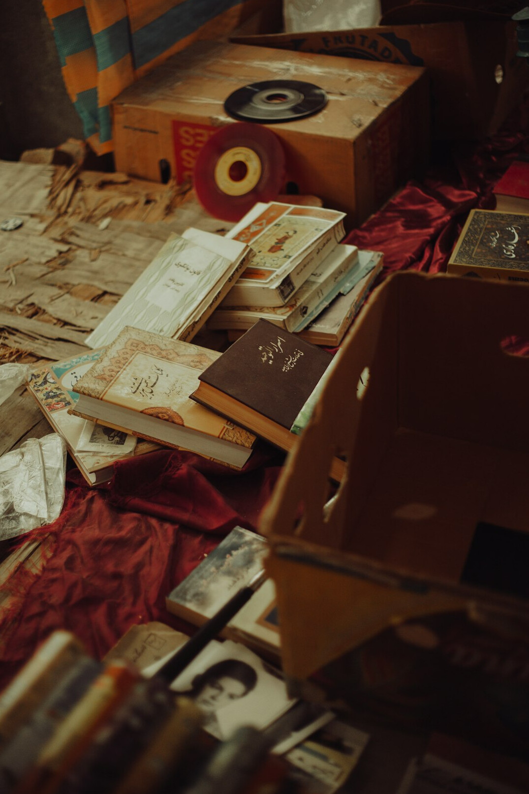 Stack of old newspapers and documents on a table